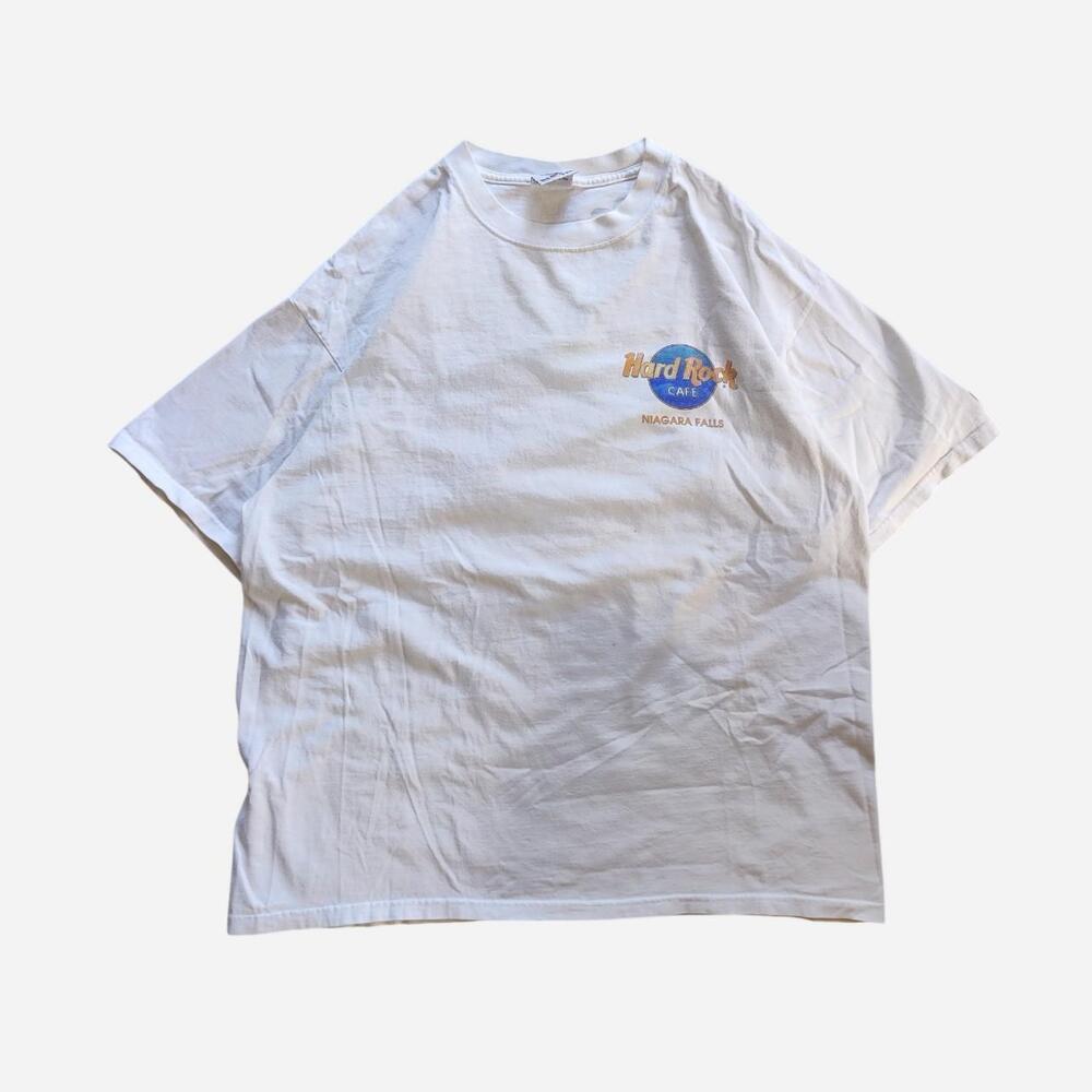 Vintage Hard Rock Cafe Niagara Falls white t-shirt with guitar and rainbow graph